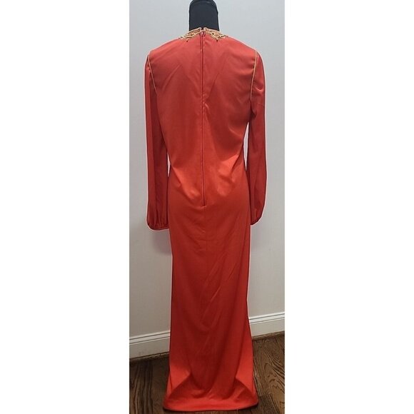 Vintage Embroidered Beaded Red & Gold Dress Gown by Jeannene Booher 80's Elegant - Picture 8 of 13